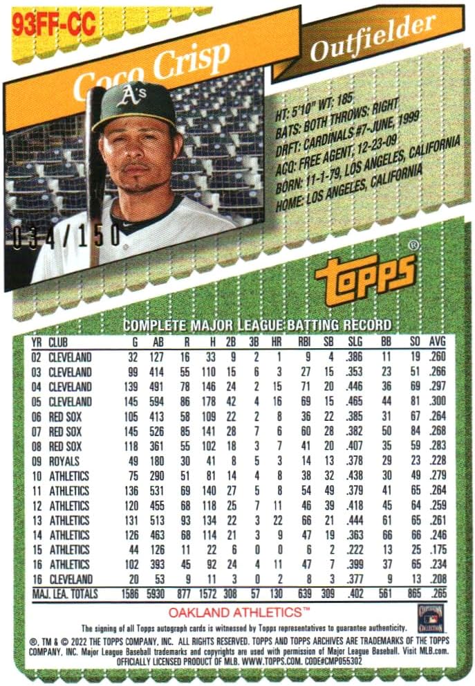 Coco Crisp Autographed & Serial Numbered #034/150 Archives Fan Favorites Collectible Baseball Card - 2022 Topps Archives Baseball Card #93FF-CC (Athletics)
