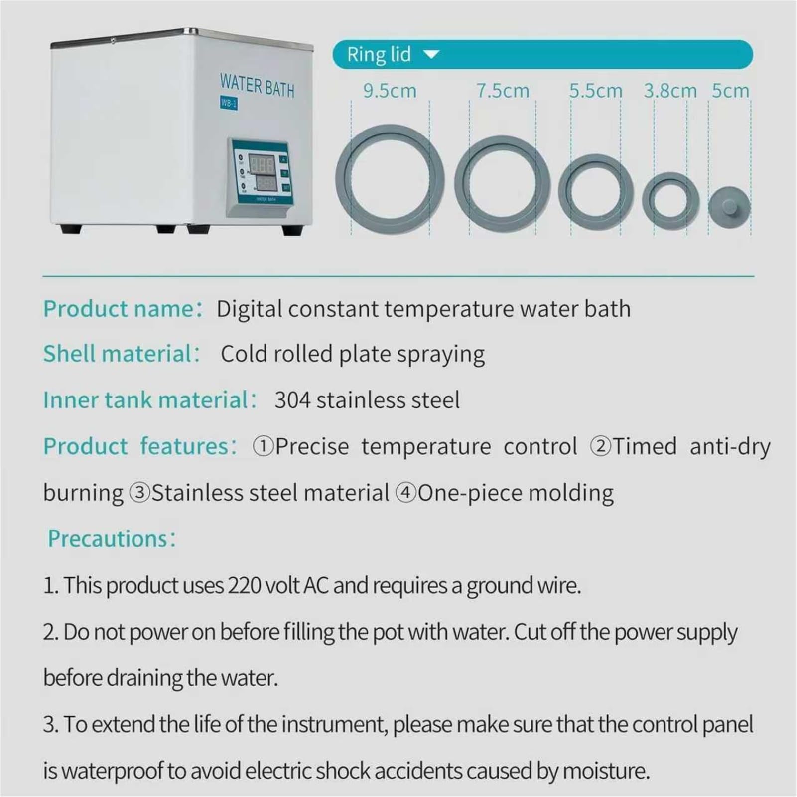 Baño María De Laboratorio Digital, Baño María Termostático Digital De 300 W, Recipiente Calefactor RT-100 ℃, Capacidad De 3 L, Función De Temporización Y Protección Contra Quemaduras