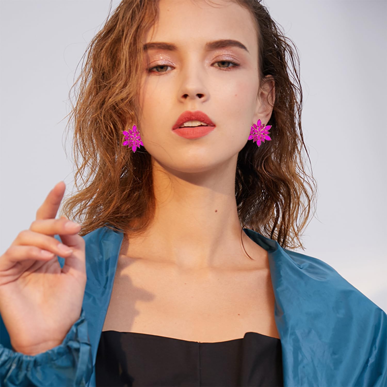 Crystal Flower Burst Stud Earrings - Elegant Hypoallergenic Large Big Sparkly CZ Cubic Zirconia Rhinestone Daisy Sunflower Floral Cluster Flower Stud Earrings Bridal Wedding Party Prom Costume Jewelry for Bride Bridesmaids Women Birthstone Birthday Gift - Image 6