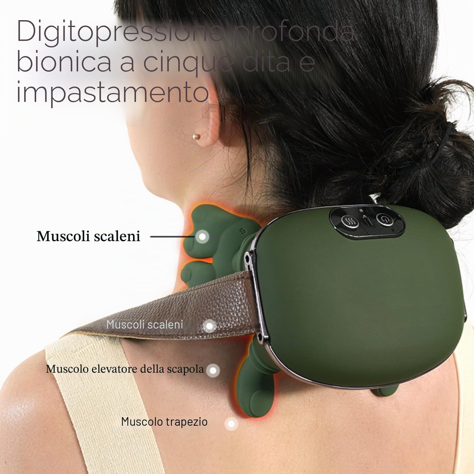 Massaggiatore per collo e spalle, massaggiatore professionale Shiatsu per collo, portatile per tessuti profondi 4D impastare con calore, design intelligente simulato della mano umana per