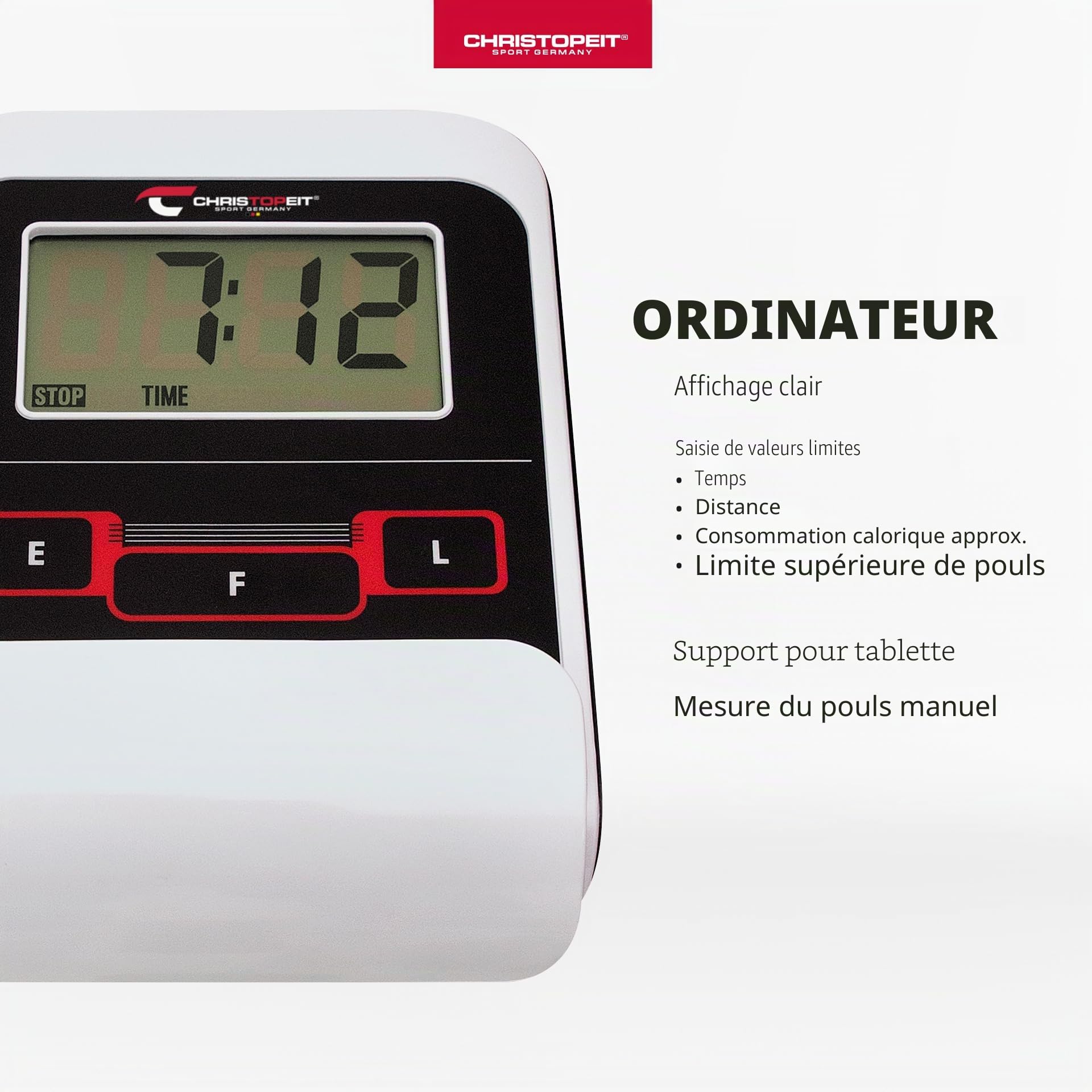 Christopeit Vélo elliptique et vélo d'appartement, 2 en 1 CT 4 avec frein magnétique de 7 kg et 8 niveaux de résistance – Entraînement silencieux, écran LCD, capteurs de pouls et support pour tablette