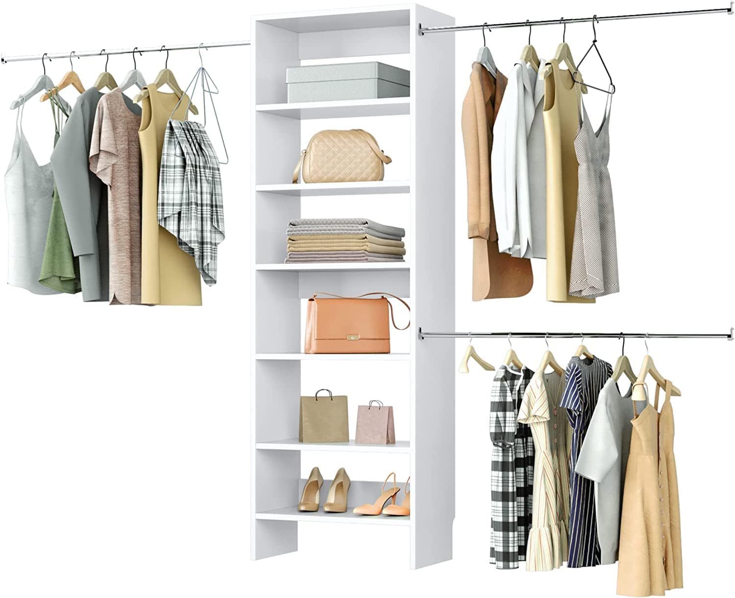 Closet Shelves Tower With Hanging Closet Kit Built In