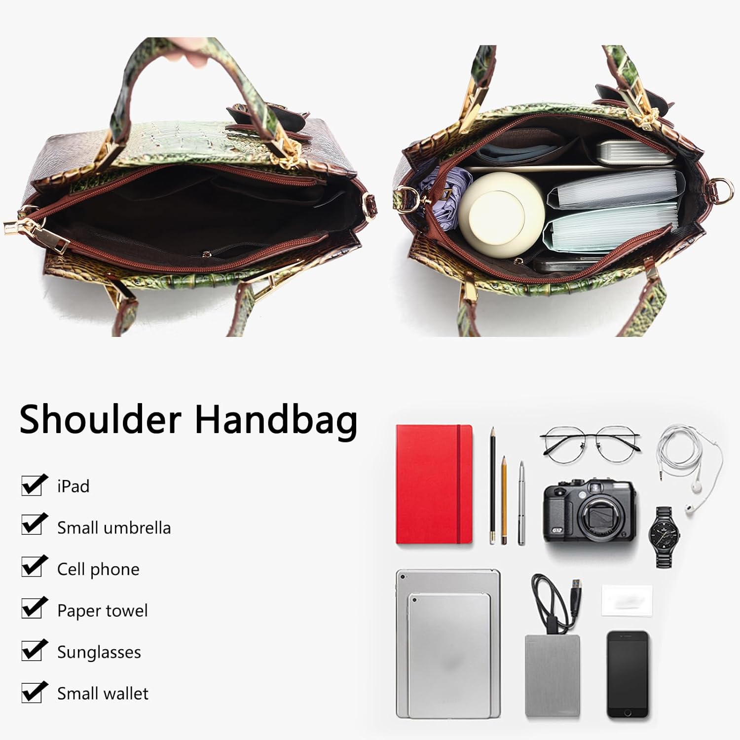 Gradient Tote Bag for Women with Wallet, 2-Piece Crocodile Purse Set, Large Structured Shoulder Bag for Work - Image 6