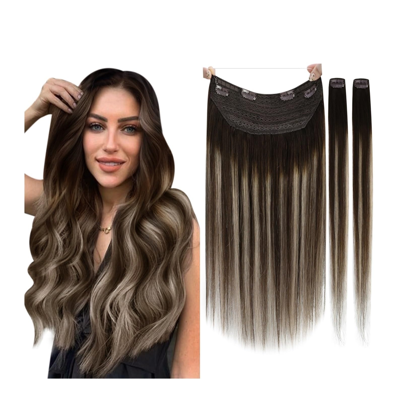 Przedłużanie włosów Clip In Hair Extension Prawdziwe ludzkie włosy miękkie naturalne ręcznie robione dla kobiet, długie proste klipsy na przedłużanie niewidzialne(P16-22,18 cala)