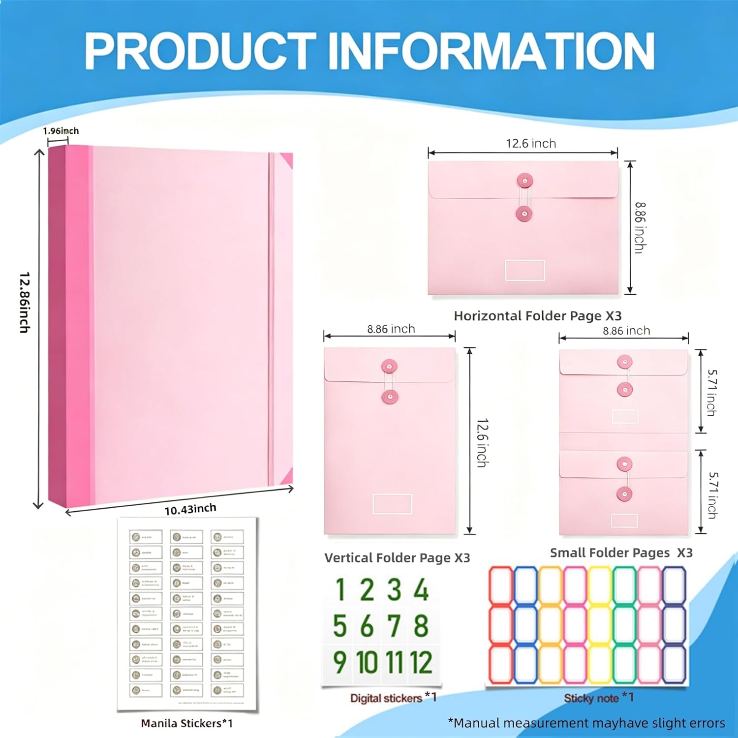 Important Document Organizer,Folders for Documents,Bound Expanding File for Important Papers/Passports/Birth Certificates(Pink)