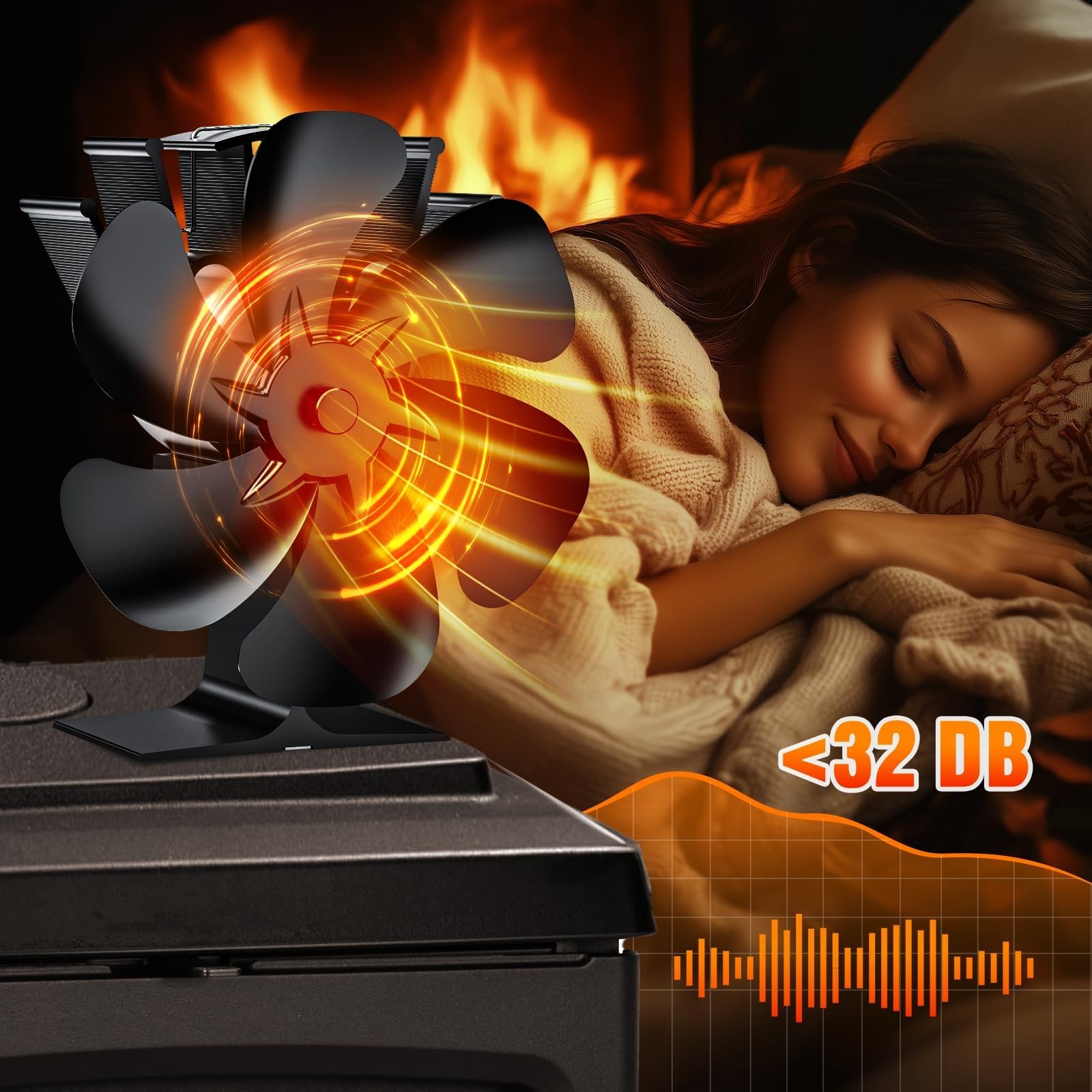 Ventilateur Poele à Bois 6 Pales, Ventilateur de Cheminée Alimenté Par la Chaleur, Économie d'Énergie, Silencieux pour Poêle à Bois/Cheminée/Gaz/Bûche de Poêle