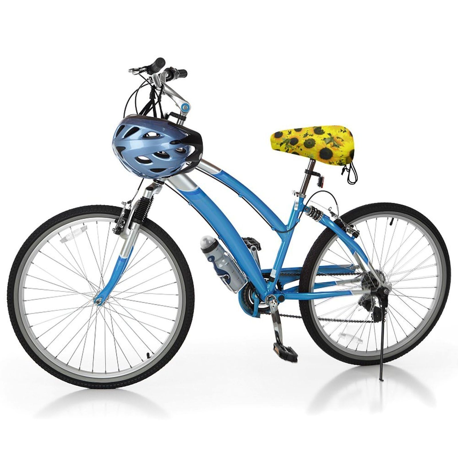 Coprisella Bici Impermeabile,Sella Bici Stampa 3D di Girasoli,Sella Mtb Regolabile,Bicicletta Coprisedile Fibbia a Molla,Coprisella Bicicletta Adatto alla Maggior Parte (Girasole 2,2 pezzi)