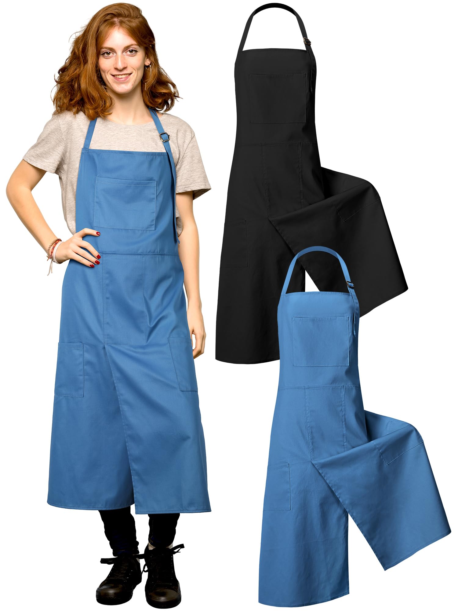 Breathffy 2 Pcs Pottery Aprons Split Leg Adjustable Ceramics Apron with 3 Pockets Pottery Supplies for Adults Ceramic Lovers(Black, Blue)