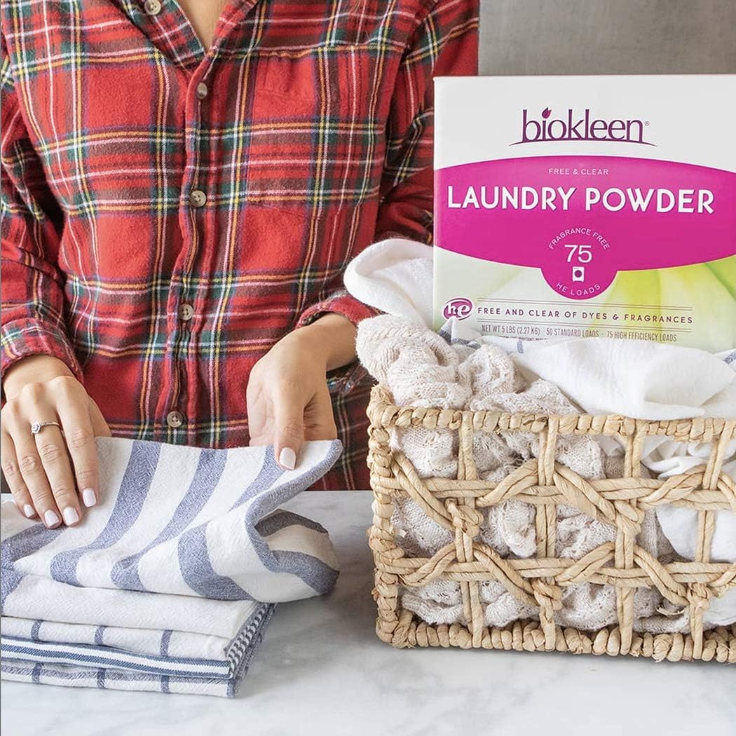 Biokleen Free & Clear Natural Laundry Detergent - 150 Loads - Powder, Concentrated, Eco-Friendly, Plant-Based, No Artificial Fragrance or Preservatives, Free & Clear : Health & Household