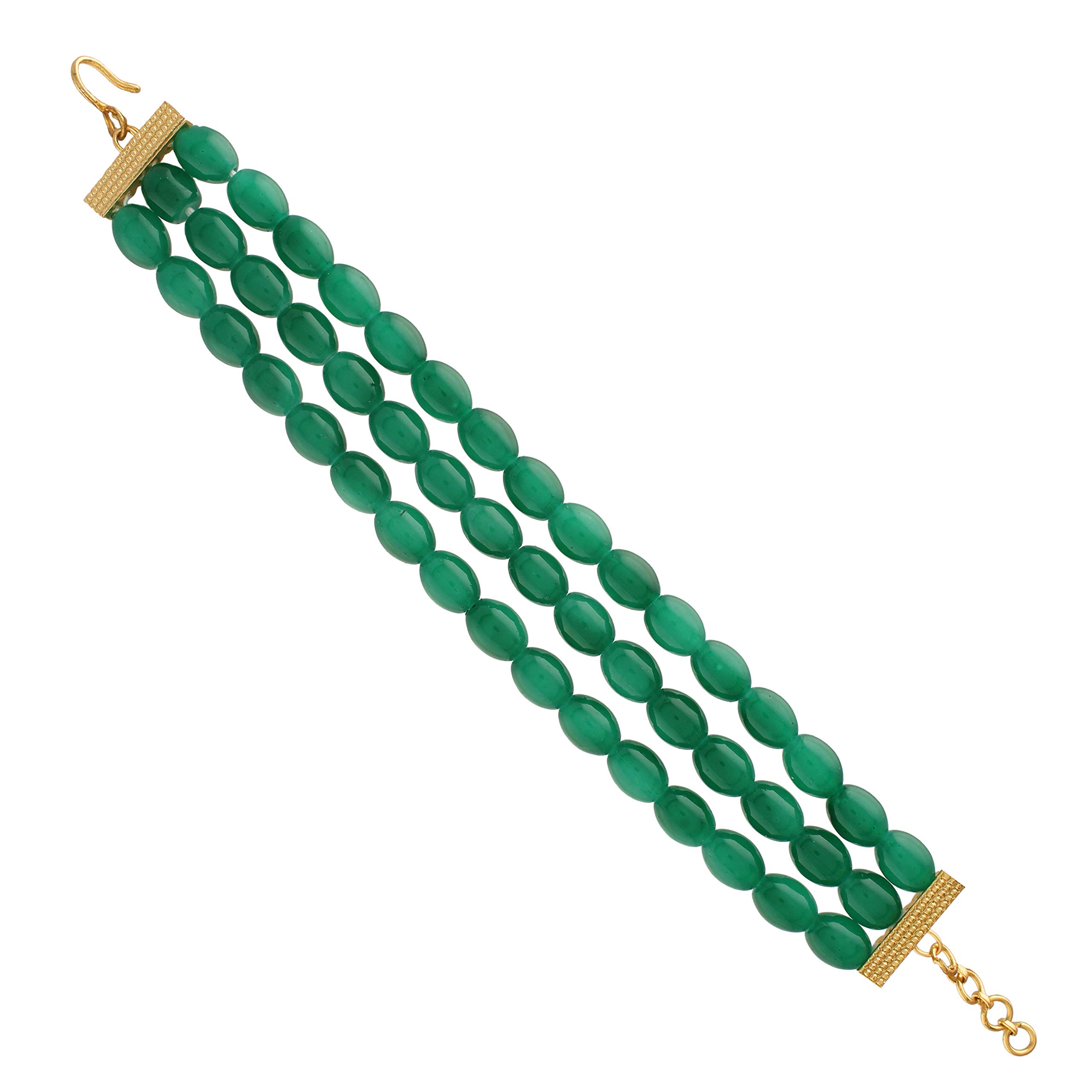 I Jewels 18K Gold Plated Handcrafted 3 Layer Emerald Beaded Bracelet for Women & Girls (ADB228)