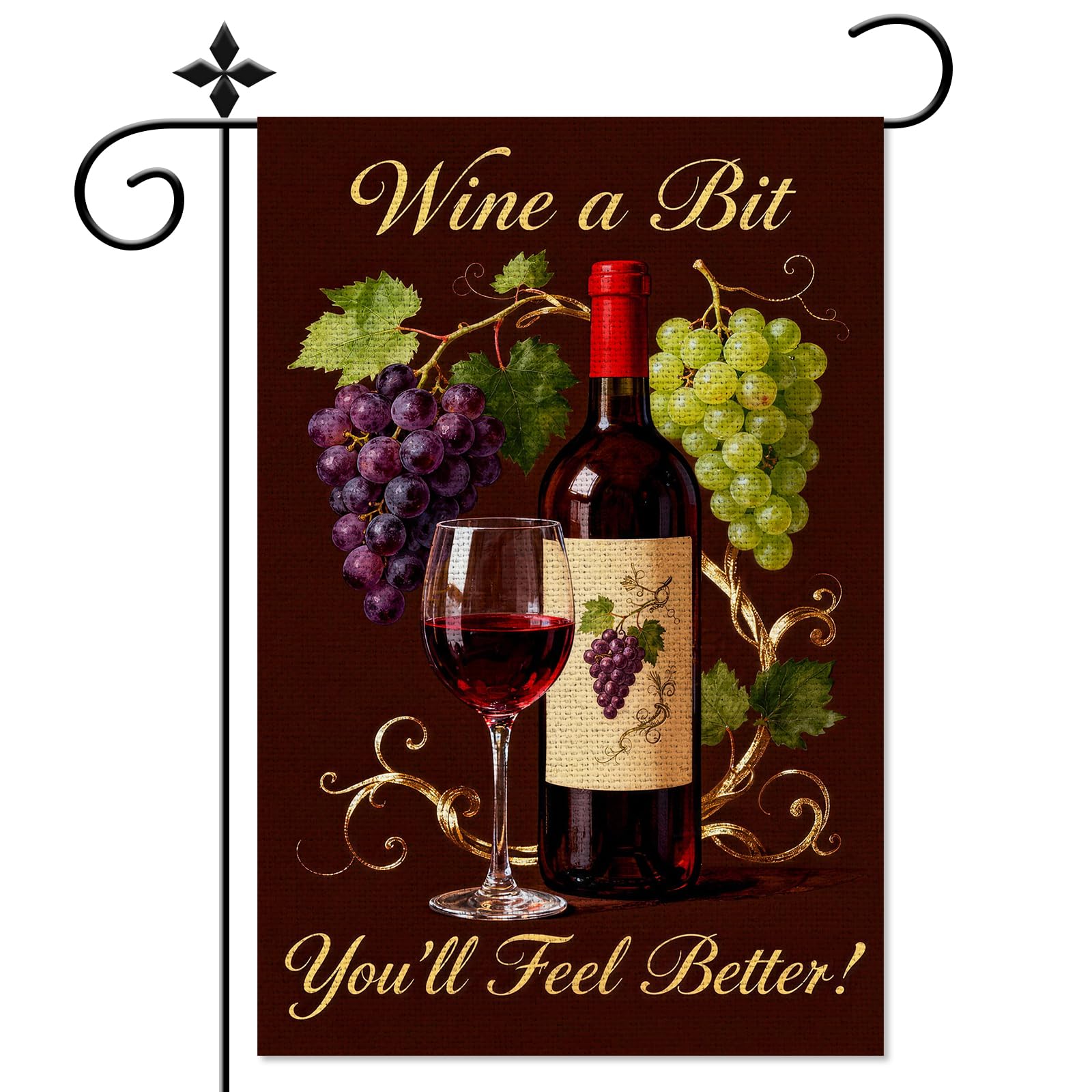 Bandera de jardín Wine a Bit con diseño de vid roja para chalets y villas