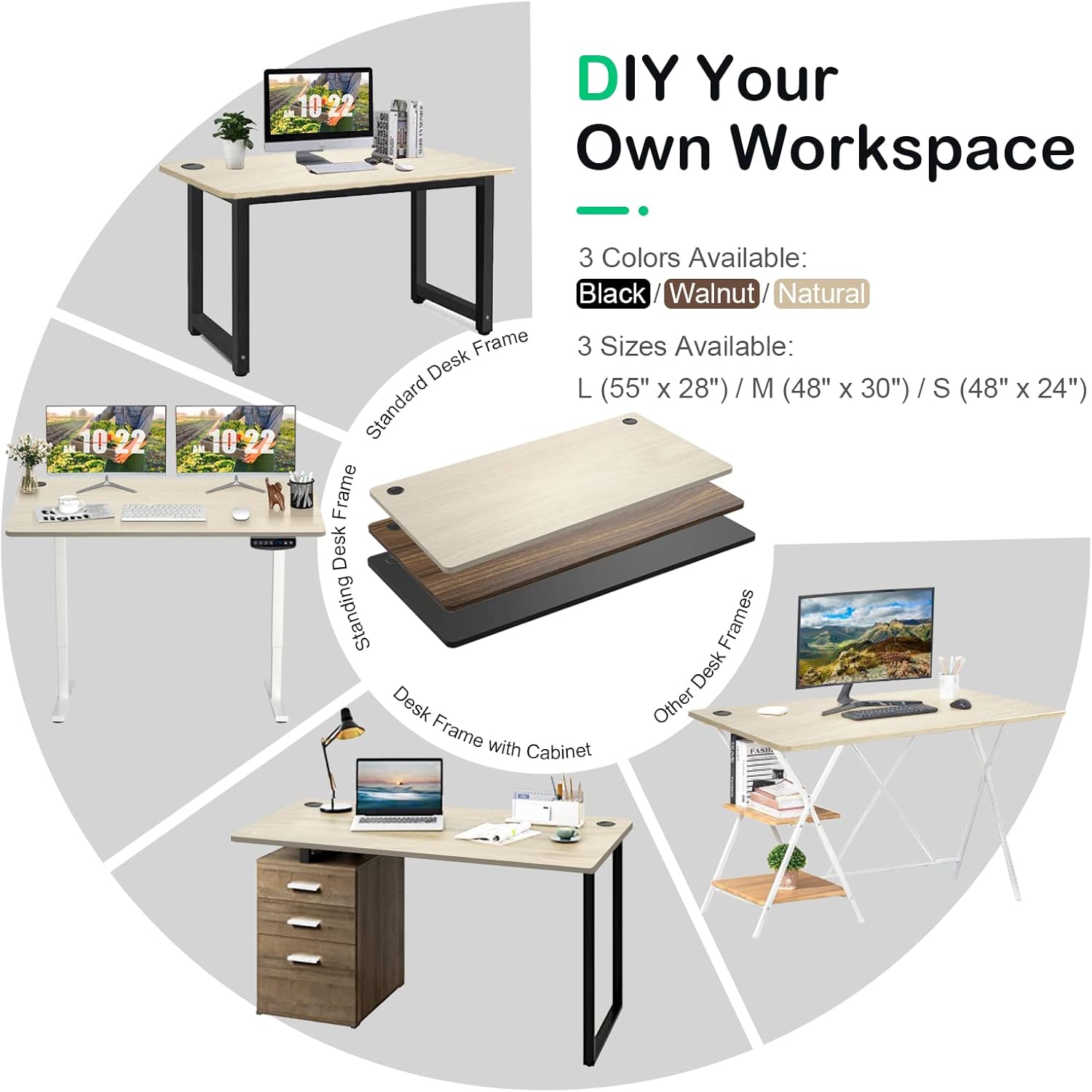 COSTWAY Universal Table Top, Solid One-Piece Wood Desktop for Standard & Height Adjustable Desk Frame, Rectangular DIY Home Office Countertop(Table Top only) (Natural, 55" x 28")