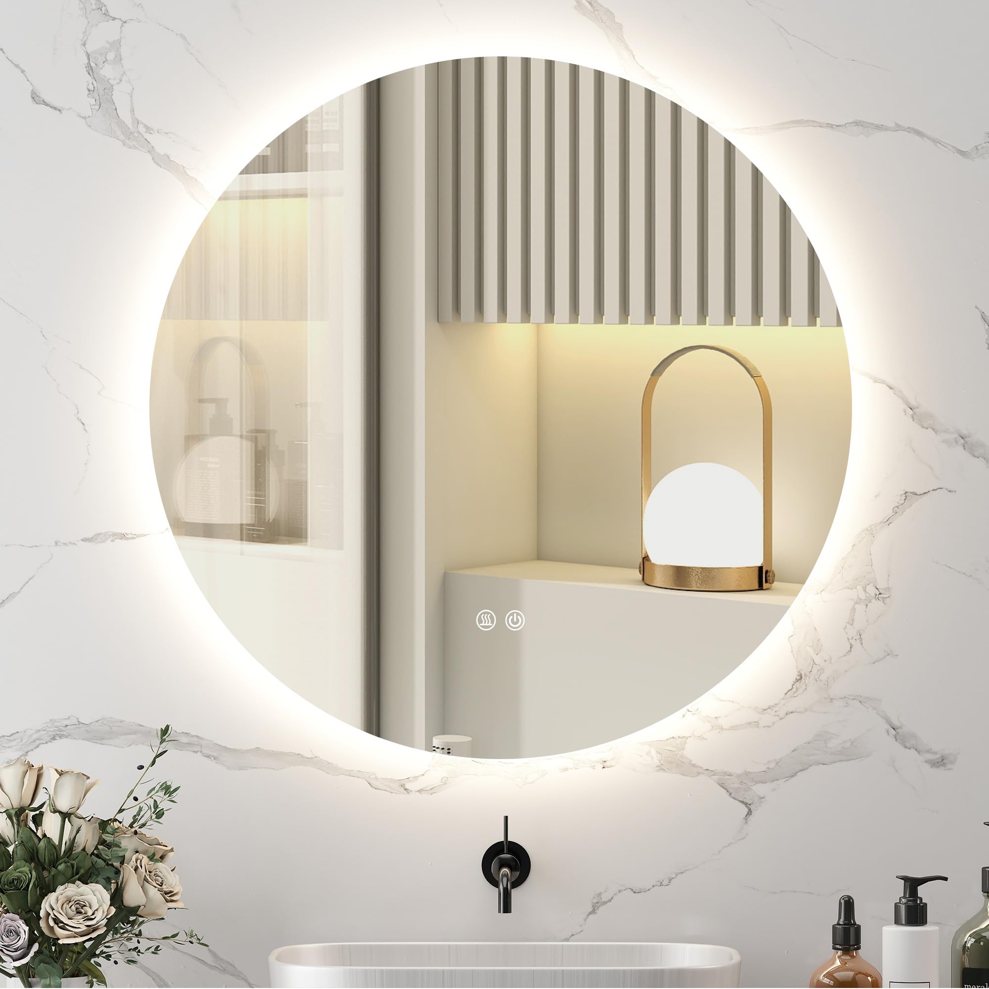 kleankin Miroir Rond Lumineux LED Miroir Mural de Salle de Bain 80 cm avec éclairage Interrupteur Tactile système antibuée luminosité réglable 20,5W+26W Blanc et Argent