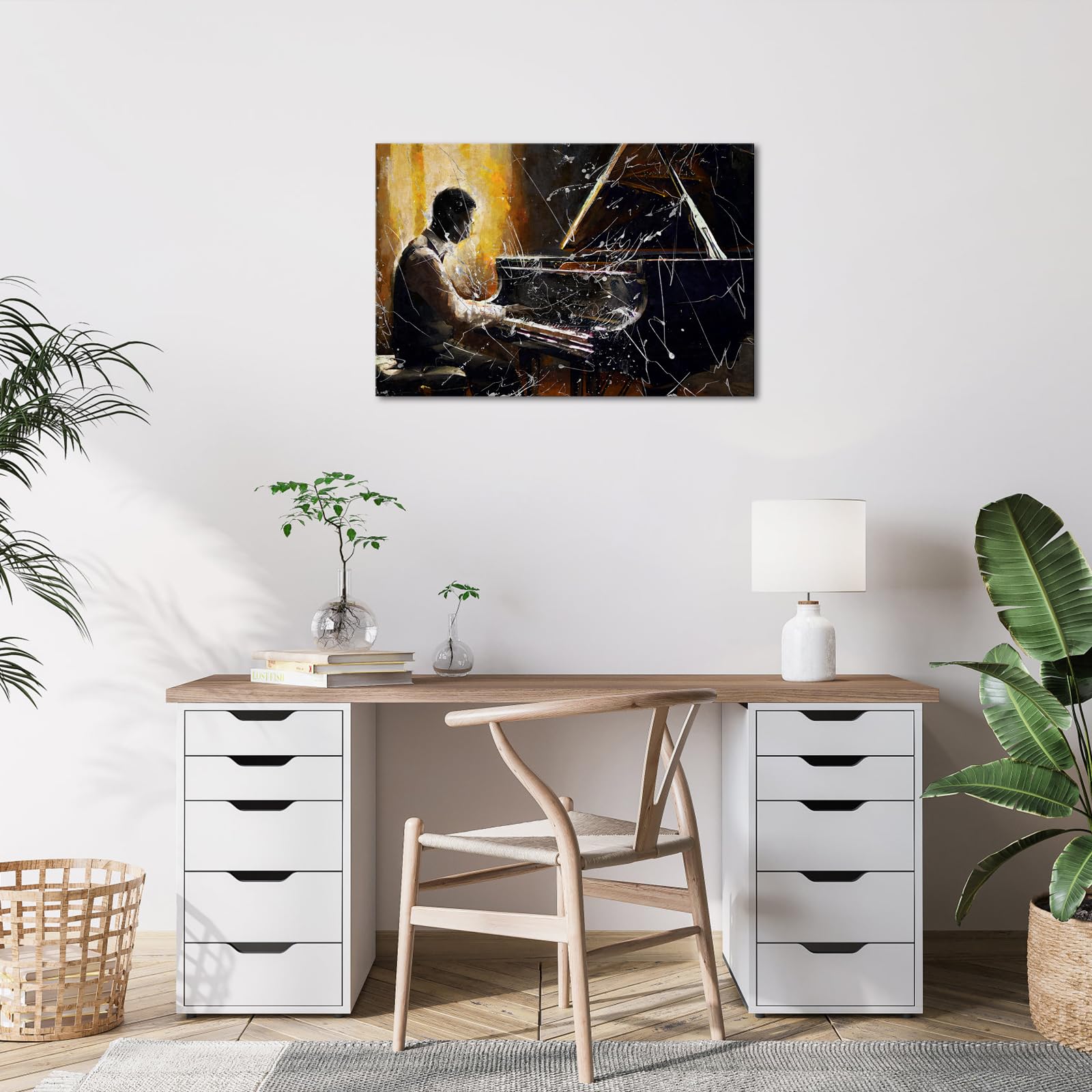 LoveHouse Musica Tela Wall Art Pianoforte Immagini Decor Jazz Pittura per gli Uomini Camera da letto Nero E Oro Musico Camera Opera