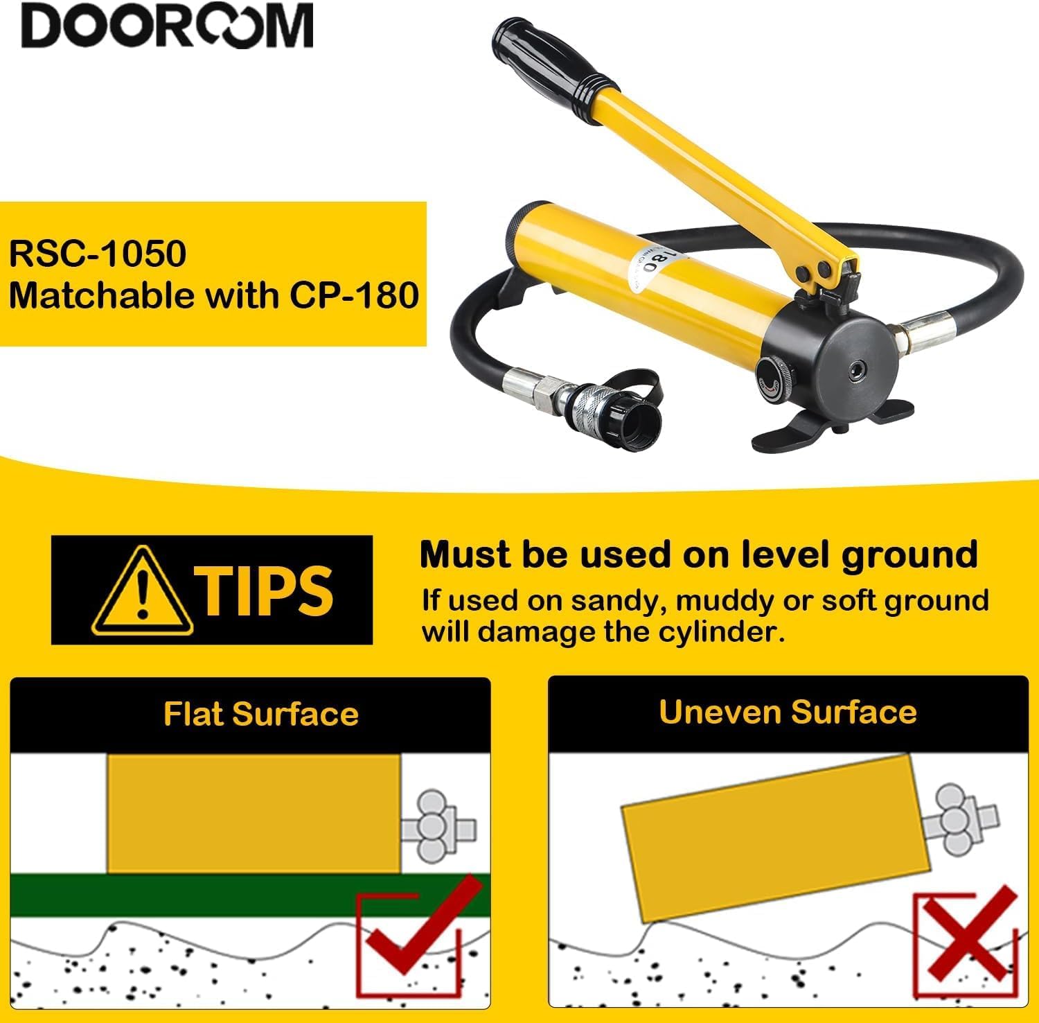 10 Ton Hydraulic Cylinder Jack, 2' Stroke Hydraulic Ram, Porta Power Ram Automatic Retracting Jack with CP-180, Yellow