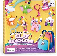 DramaPlanet Air Dry Clay Keychain Craft Kit for Kids 6+ - Make 8+ Charms, Backpacks & Gifts, 12 Colors, Tools & Guide