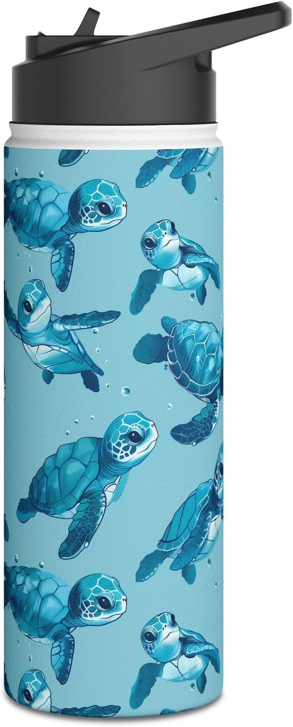 WILLBRITE Stainless Steel Water Bottle, 18oz, Cute Baby Sea Turtles - Double Wall Insulation Keeps Drinks Hot or Cold