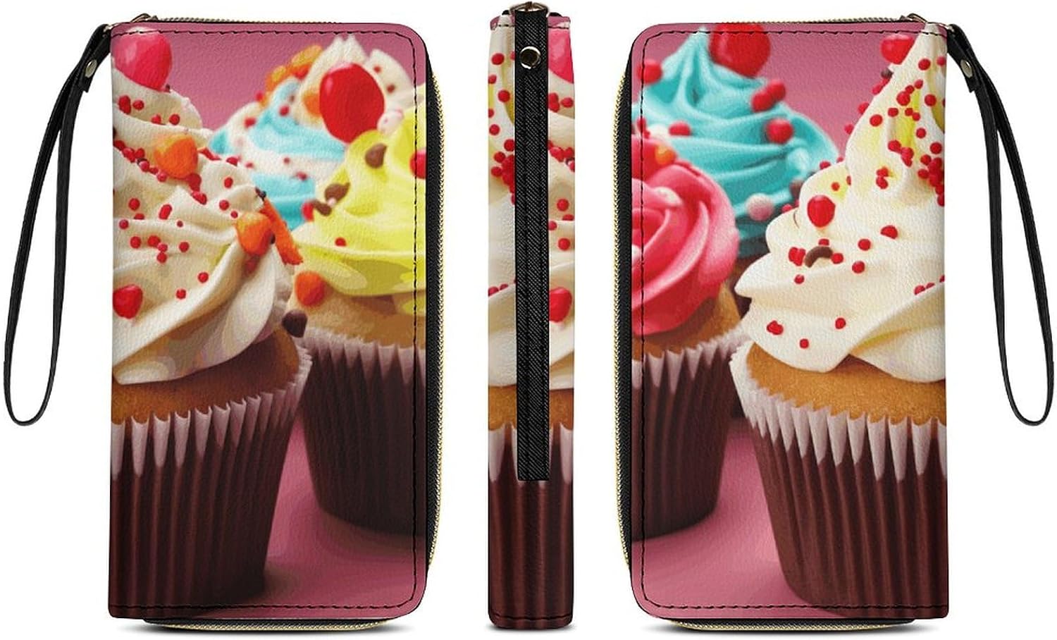 Classic Durable Cupcake Printed Leather Card Holder with Rope, Suitable for Both Men And Women, Ideal Daily Storage Tool, Simplifies Your Life, Can Be Used As A Holiday Gift
