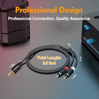 HOSONGIN RCA Y Splitter Cable, 3.3Ft, 2Pack, 1 Male to 2 Male Audio Cable, Gold-Plated, Noise-Free Durable Braided Design RCA Adapter for Subwoofers, Amplifiers, TVs, Home Theater, Hi-Fi Systems