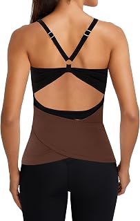 BMJL Womens Workout Tops Built in Bra Open Back Tank Top Running Gym Shirts | Sleeveless, color block, adjustable straps, breathable ribbed fabric for yoga, athletic training, exercise