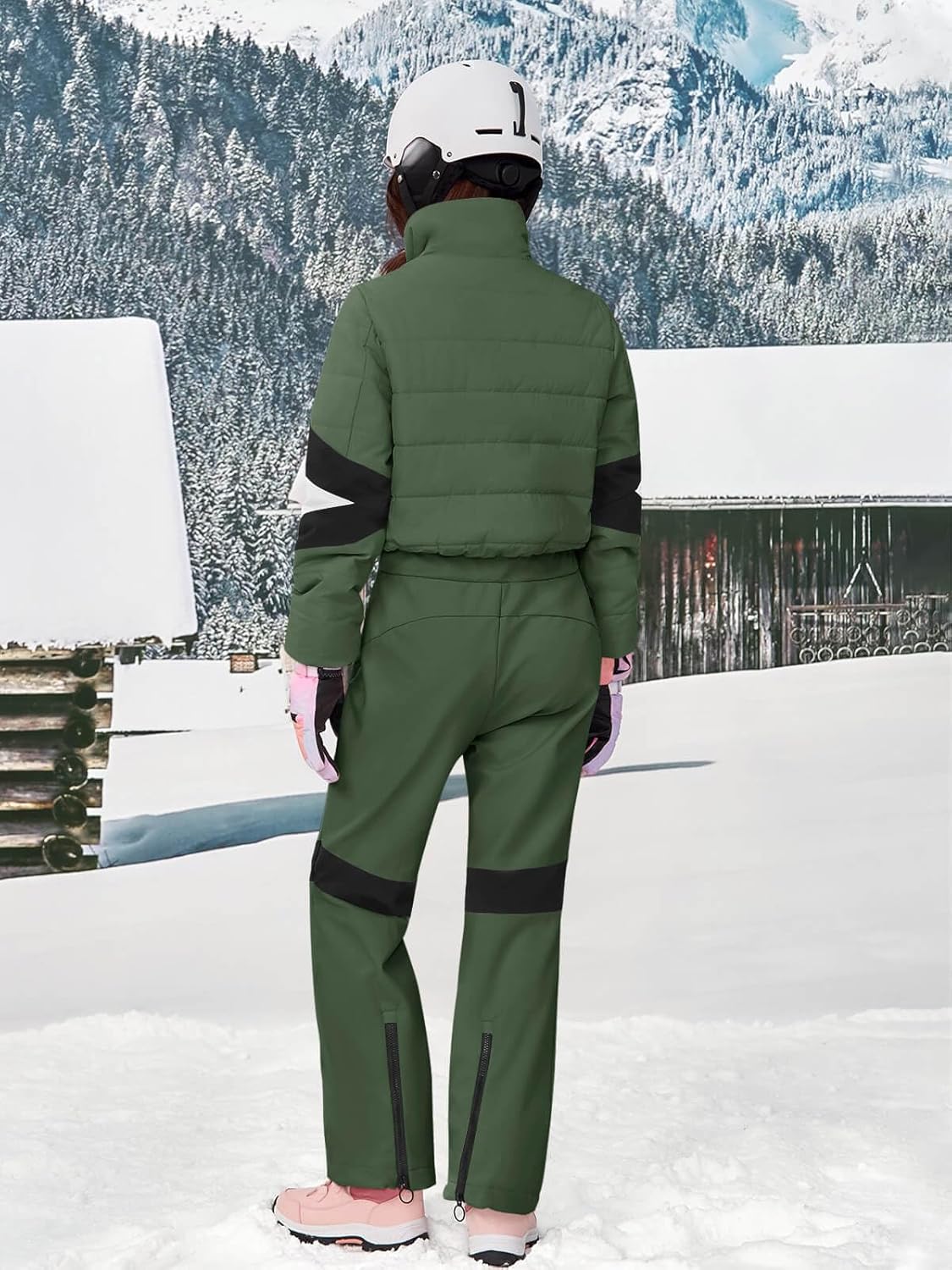 Yousify Womens Onesie Ski Suit Winter Outdoor Sports Warm Waterproof Snowsuit Color Block Jumpsuits Snow Jackets - Image 5