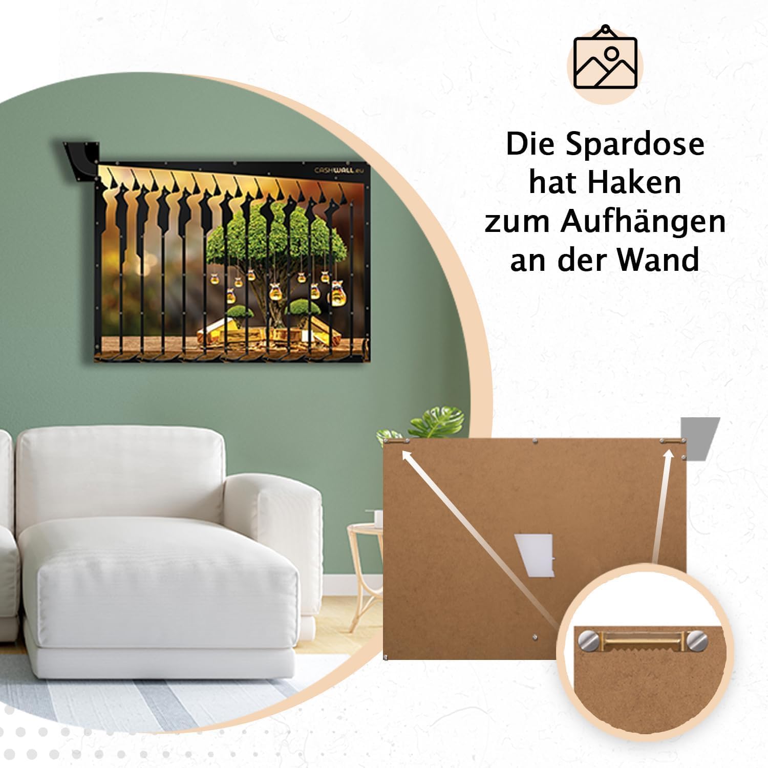 Cashwall Jackpot-Effekt Spardose: Personalisiert mit Namen, Bild und Text | spardose nicht zum öffnen, zum aufhängen, 1 Euro geld sparen challenge, groß xxl spardose für erwachsene & kinder, sparbox