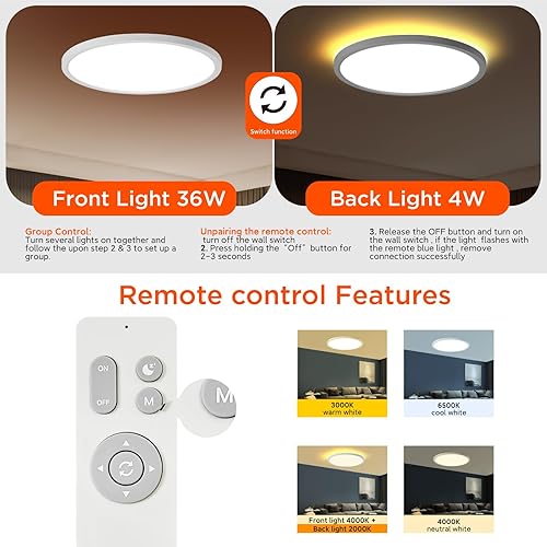 Miniatura 139 de TALOYA Lámpara de techo LED negra de 10 pulgadas, montaje empotrado, CCT 5 en 1 seleccionable (3000K/3500K/4000K/5000K/6500K), 2000LM 0.94 pulgadas