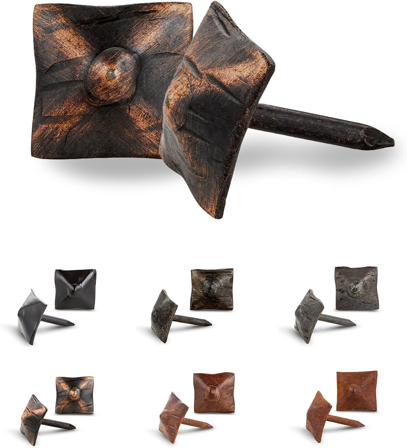 25 Pack 1.25" Square Head Iron Clavos Decorative Nails – Oil Rubbed Bronze – Handmade Rustic Square Fasteners for Farmhouse Shutters, Barn Doors, Shutters, Gates – Ornamental Wood Accent