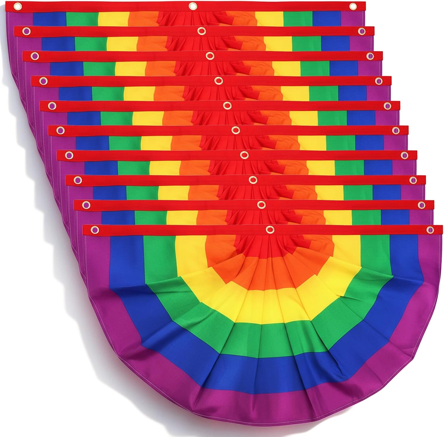 Fasmov 10 Pieces Pride Bunting Flag, 1.5 x 3 Ft Rainbow Pleated Fan Flag Banner Rainbow Polyester Flag, Rainbow Flag Bunting for Holiday Indoor Outdoor Hanging Decor
