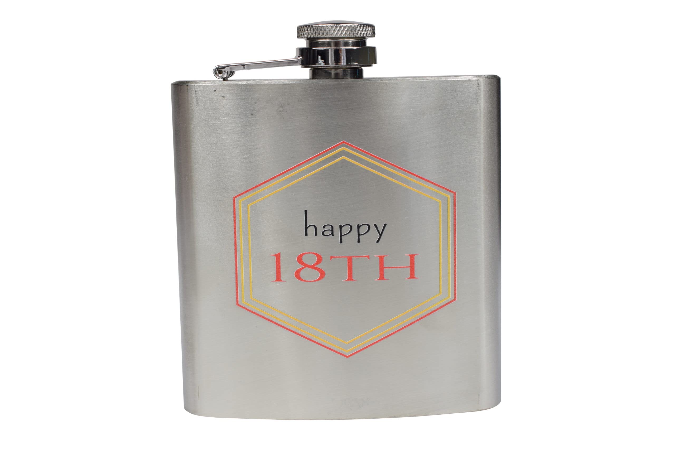 Happy 18th – Birthday Hip Flask for Him, Stainless Steel 6oz Hipflask (hip-18th)