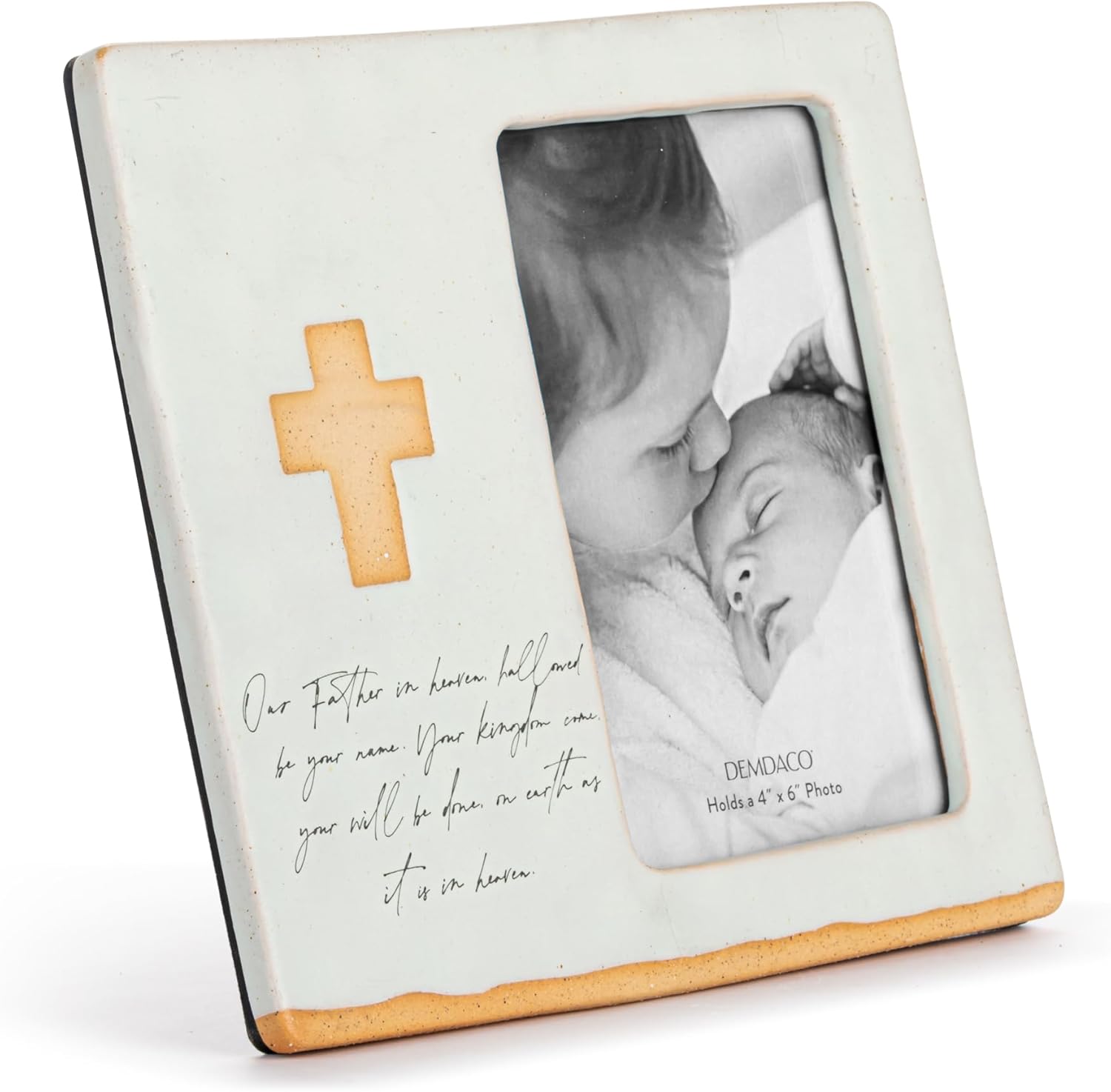 DEMDACO Wall or Tabletop Picture Frame With 4 x 6 Inch Photo Insert Stoneware Ceramic, Faith