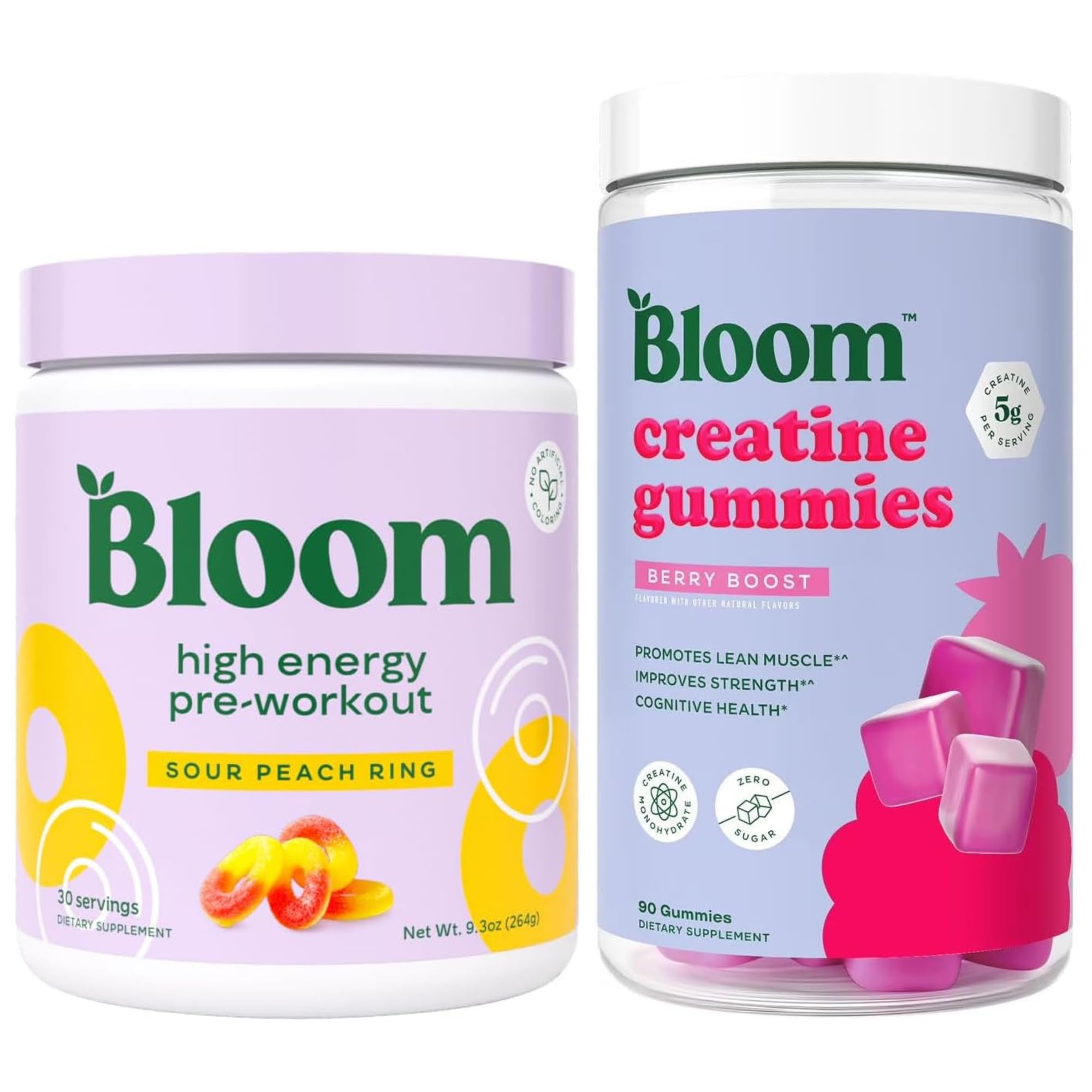 Bloom Creatine Gummies and Sour Peach Ring Pre Workout Bundle