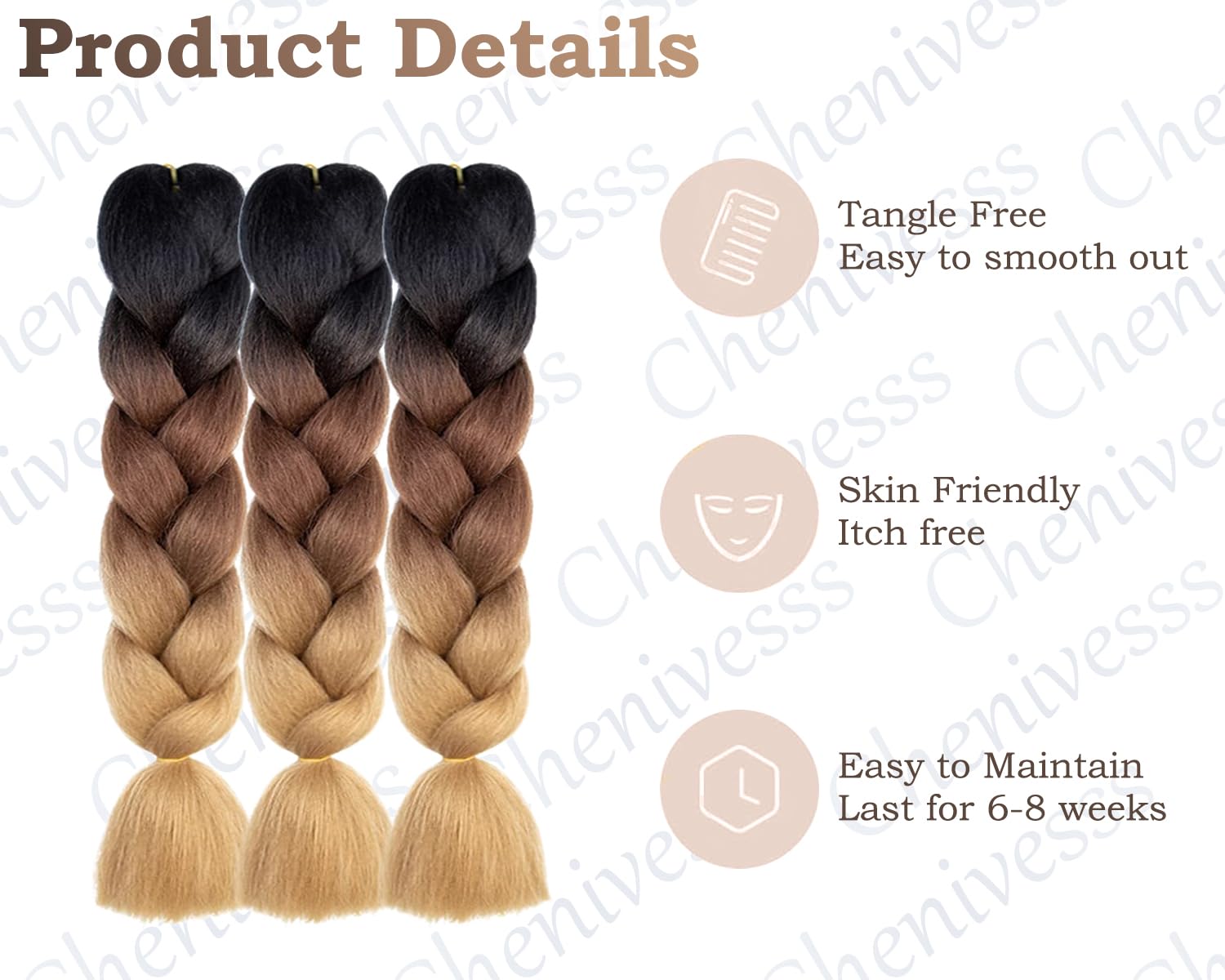 3 Pcs /300g 24 Inch Jumbo Braiding Hair, Braid Hair Extensions Synthetic Wig - Image 4
