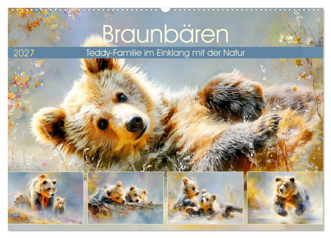 Braunbären. Teddy-Familie im Einklang mit der Natur (Wandkalender 2027 DIN A2 quer), CALVENDO Monatskalender: Malerische Illustrationen zeigen ... Licht und harmonischer Natur (CALVENDO Tiere)