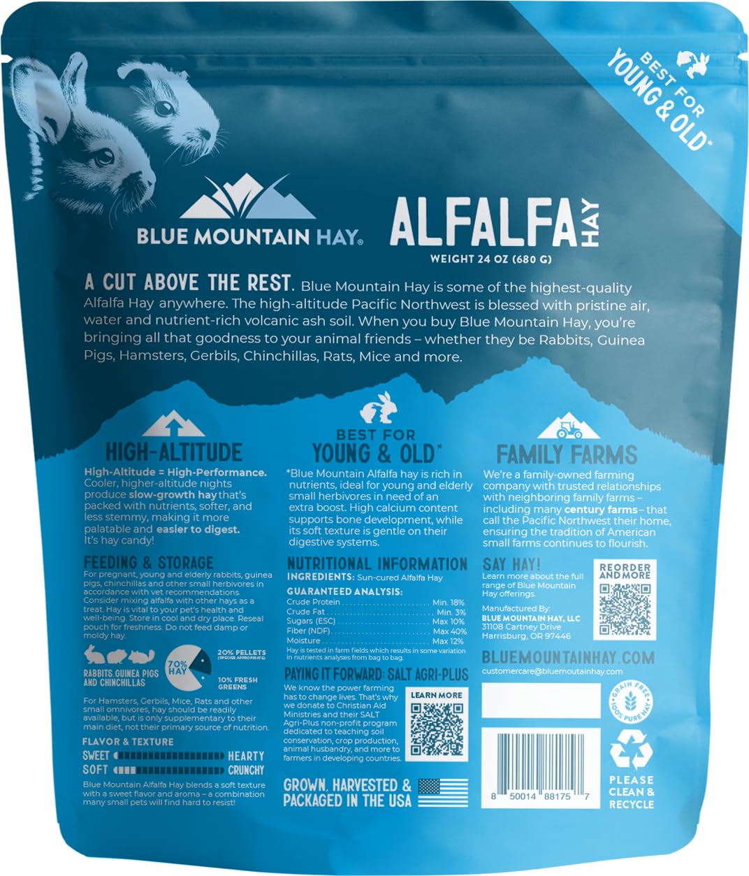 Blue Mountain Hay Bio-Alfalfa-Heu in hoher Höhe (680 ml), reich an Proteinfasern und mineralreich, weiche Blattstruktur mit hoher Blatthaltung, hochwertiges Futter für kleine Haustiere und Bauernhöfe