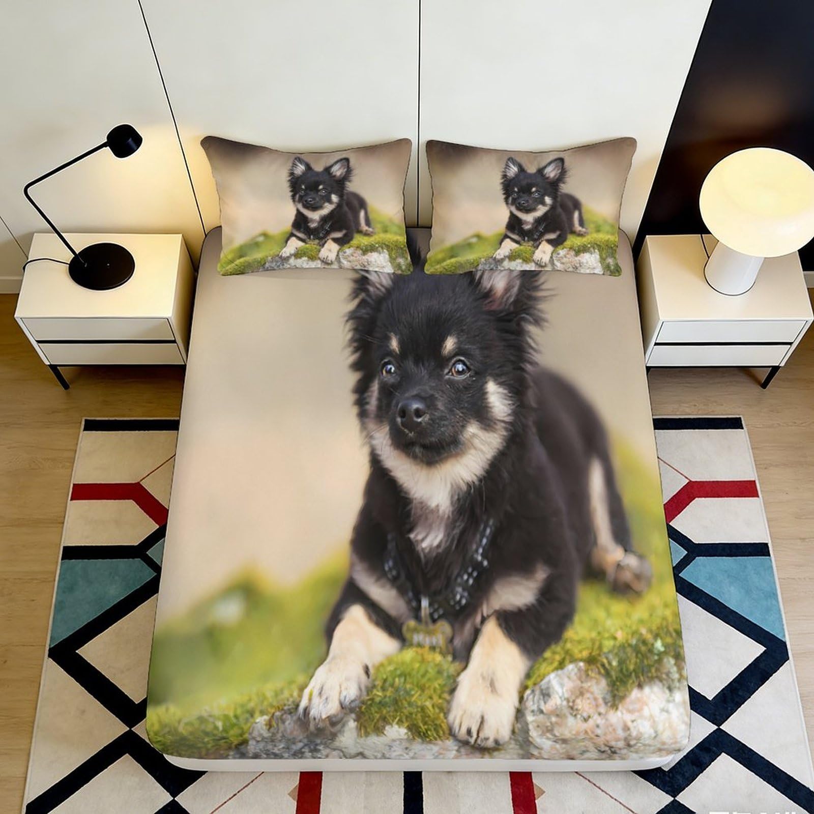 3D Printed Black Husky Dog Fitted Sheet Microfiber Soft Bedroom Decor Forest Puppy Mattress Cover for Home Guest Room 90x200x25cm