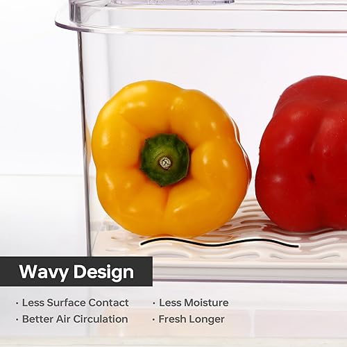 Miniatura 3 de Felli Duo Fresh Veggie Keeper para refrigerador con bandejas de ventilación y drenaje, contenedor GRANDE de almacenamiento de frutas y verduras