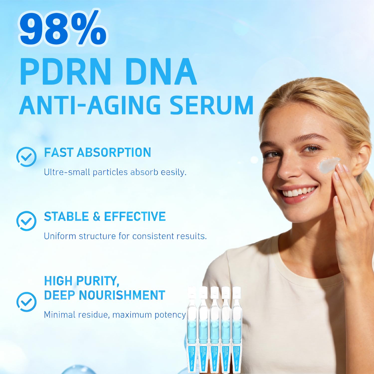 DNA PDRN Wrinkle-Reducing Serum - with 5000ppm Salmon DNA, 2000ppm Collagen, Glutathione, Niacinamide & 6 Hyaluronic Acids, 30Count (1)
