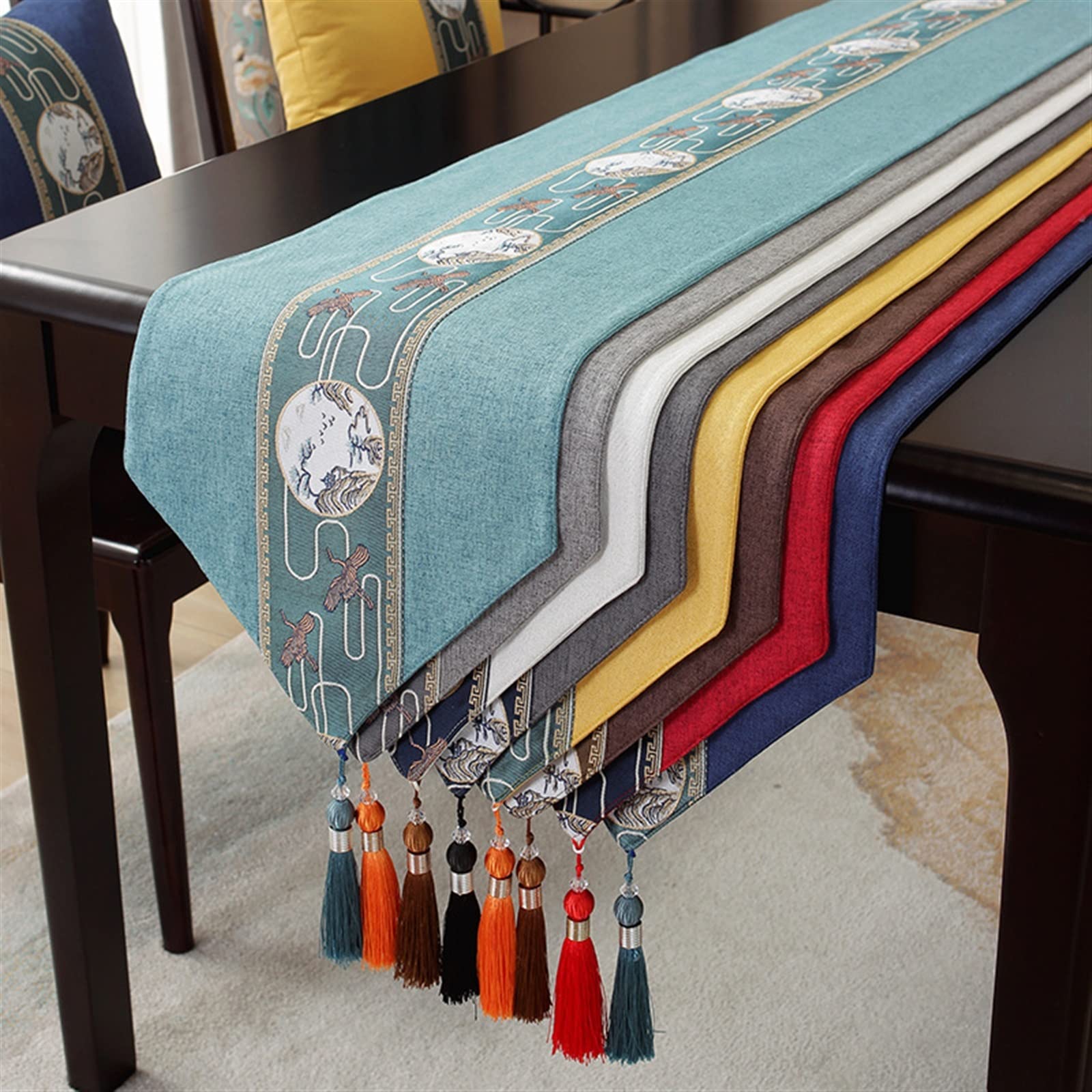 Elegante e lussuoso Runner da tavola in stile cinese Runner da tavola in cotone e lino Materiale con nappe Tovaglia da pranzo, strofinaccio, tovaglia, tovaglia Regali di festa ( Color : 1PCS-Color 15