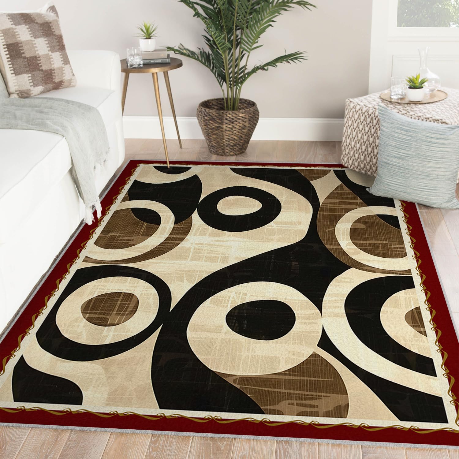 120x180 Waschbarer Teppich für Wohnzimmer Niedrigprofil-Kreis-Geometrische Flächenteppiche ultradünne abstrakte Teppiche Schlafzimmer modern rutschfest Bodenteppich leicht