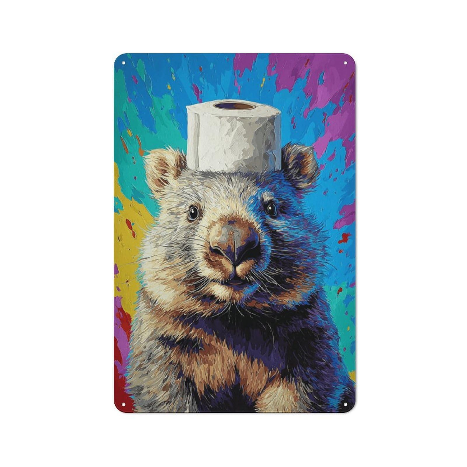 Junmoney Quokka With Toilet Paper On Head Retro Metal Sign 30X20cm Featuring For Bar Or Restaurant, For Bar Decor Enthusiasts