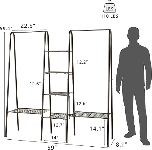 Miniatura 7 de Perchero resistente con estantes de 6 niveles, organizador de armario independiente, estante de ropa de 60 pulgadas de largo para colgar ropa,