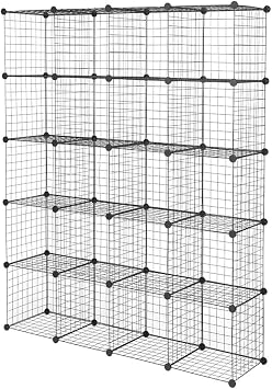 Cube Storage Organizer, Wire Cube Storage, 20-Cube Metal Grid Storage Shelf, Modular Cabinet, DIY Bookshelf, for Living Room, Bedroom, Study, Black