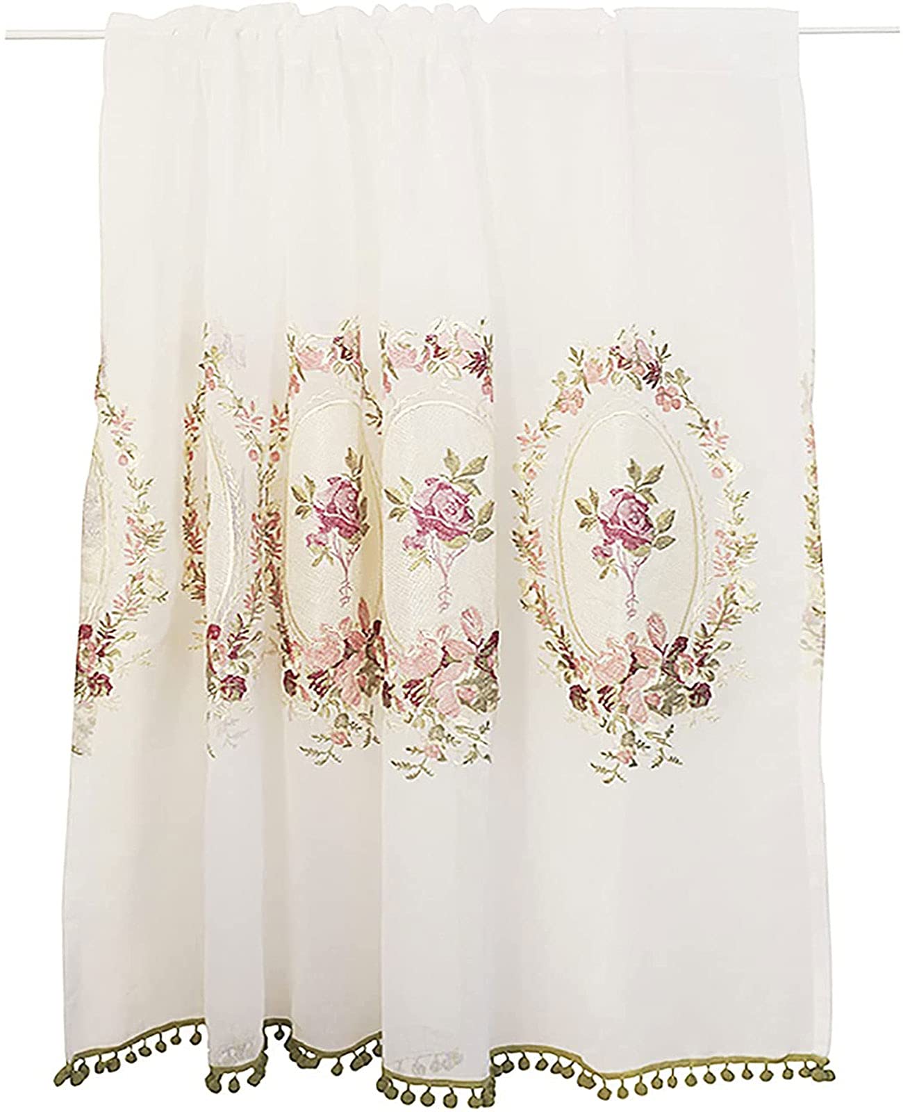 Curtain de cuisine brise-bise rideaux transparents en dentelle avec broderies florales