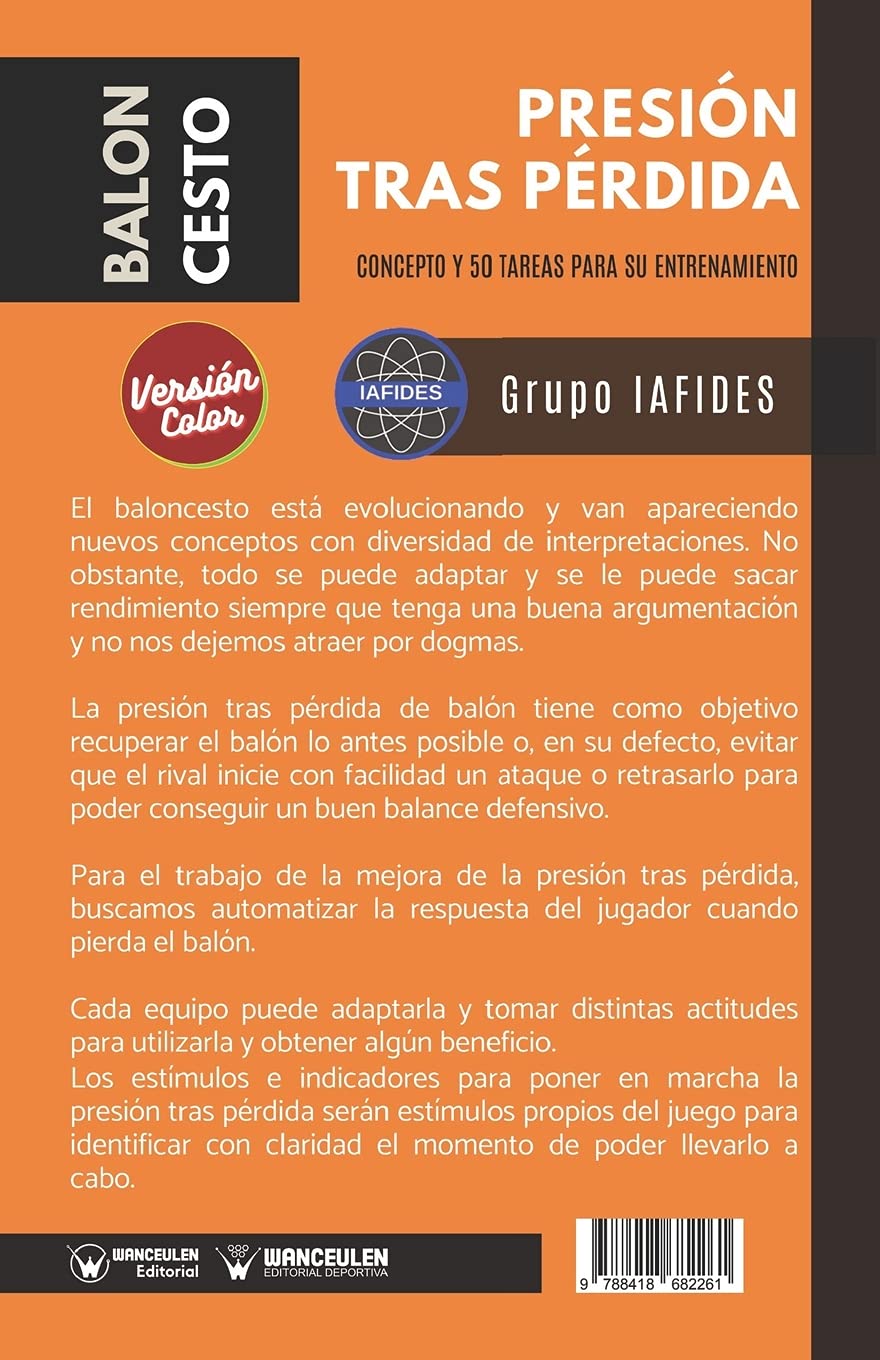 Baloncesto presión tras pérdida (Edición Color): Concepto y 50 tareas para su entrenamiento