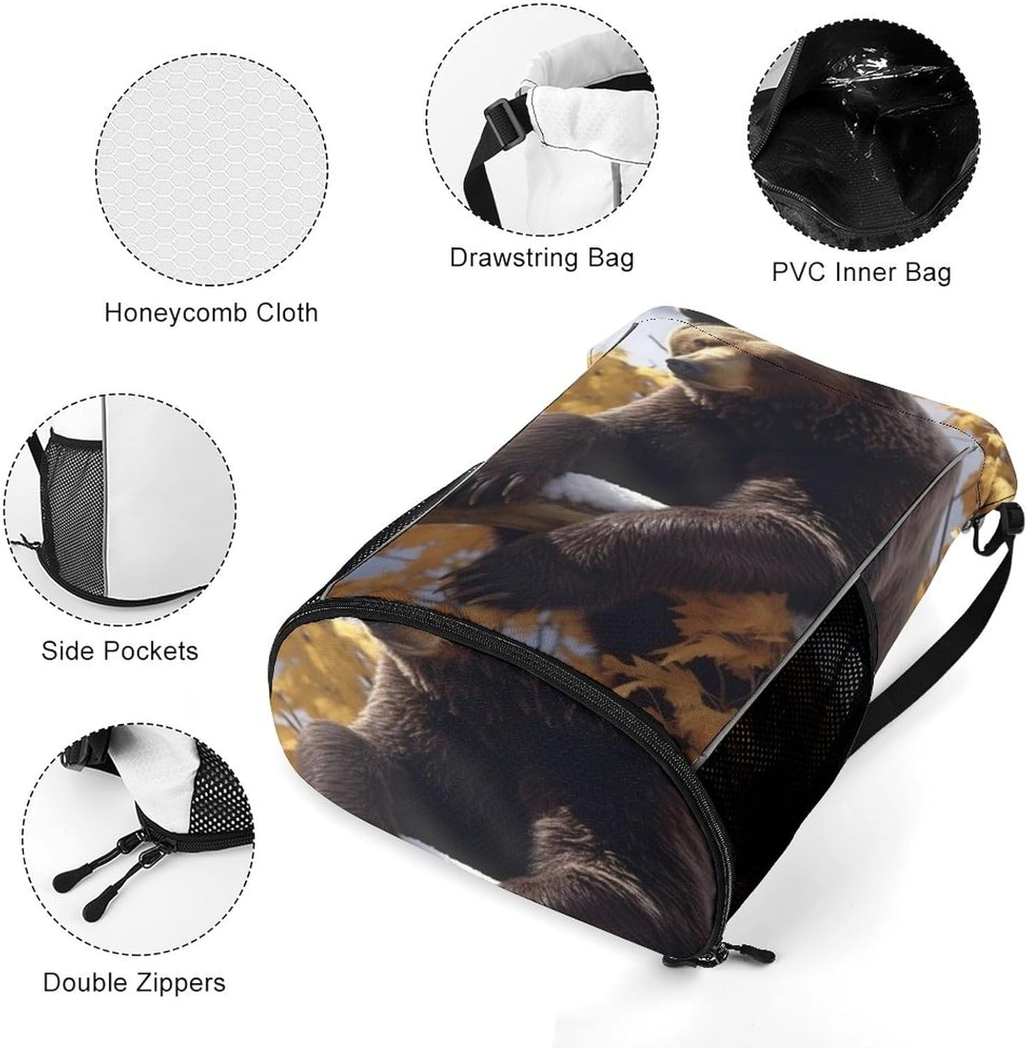 Small Gym Bag Bear on The Branch Printed Drawstring Gym Bag for Men Lightweight Waterproof Drawstring Backpack for Women with Shoe Compartment for Travel Tourism Work And Fitness