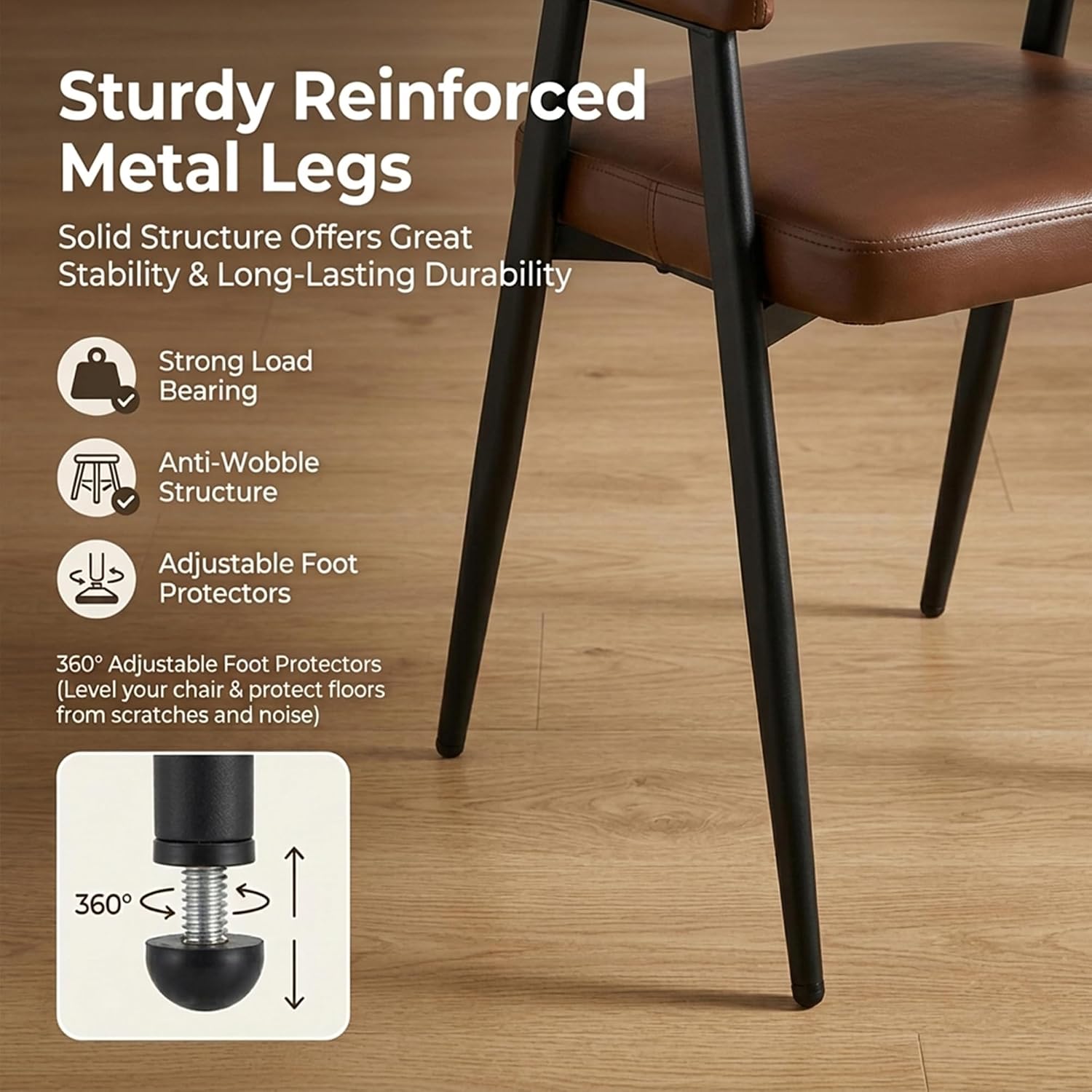 HNY Modern Dining Room Arm Chairs Set of 2, Retro Faux Leather Upholstered Barrel Dining Chairs with Arms Mid-Century Brown Accent Chair with Metal Legs, Open-Back Kitchen Side Chair for Living Room