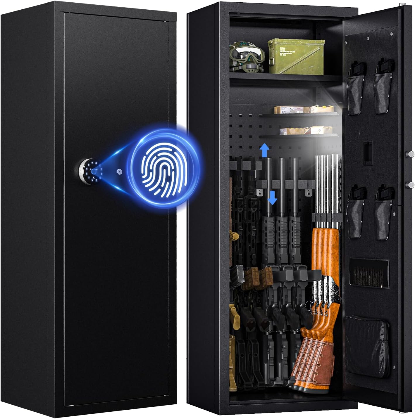 KAER 12-16 Gun Secure – Biometric Gun Secure for Rifles and Pistols Massive Fingerprint Rifle Secure Dwelling Gun Cupboard for Shotguns with Digital Keypad, Detachable Shelf, Gun Racks (Unassembled)