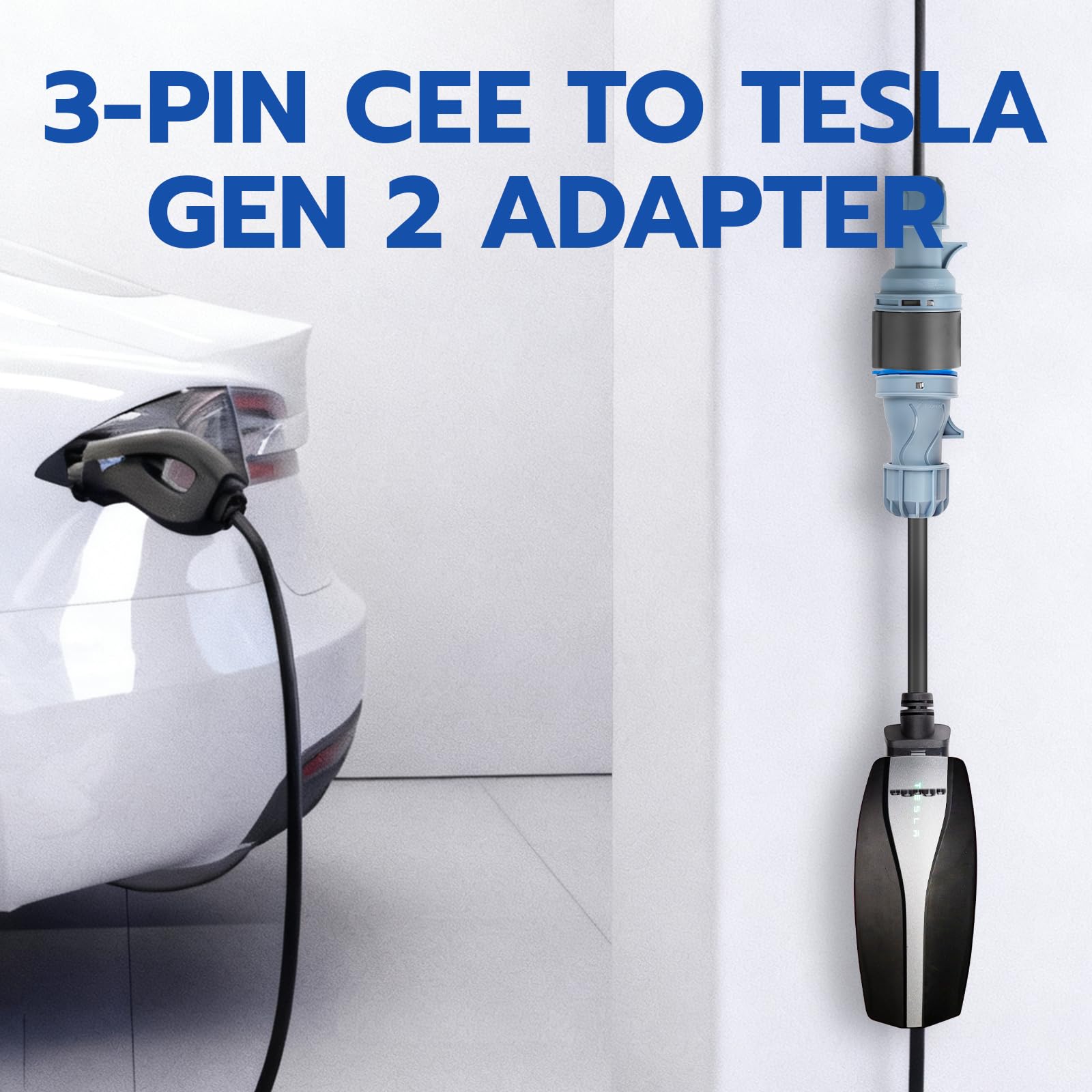 Tesla Adaptateur vers adaptateur CEE 3 broches 32 A, câble d'extension portable CEE 0,3 m, adaptateur Tesla Charger pour EV (3 broches 32 A)