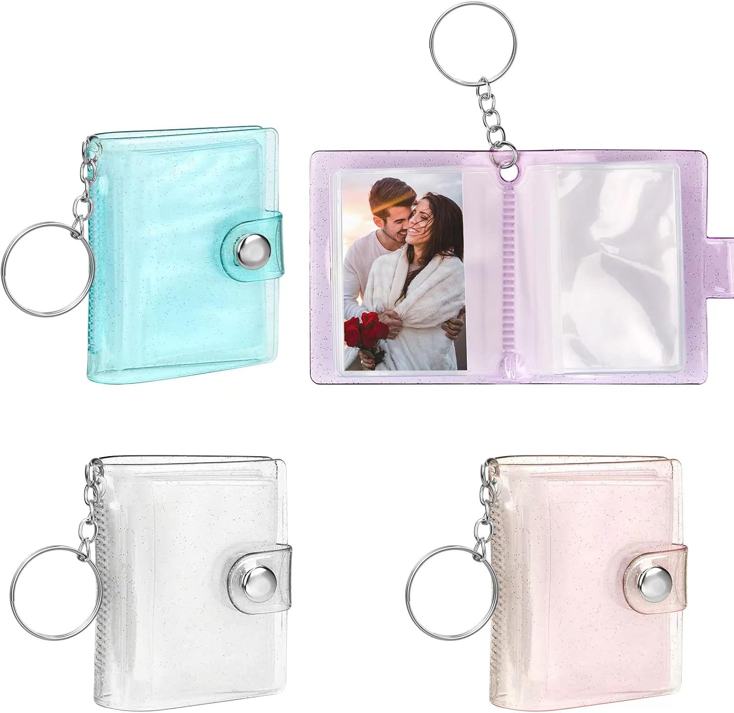 Mini Fotoalbum Taschen Foto Album 4 Stück 2 Zoll Mini Schlüsselanhänger Album mit 24 Kleines